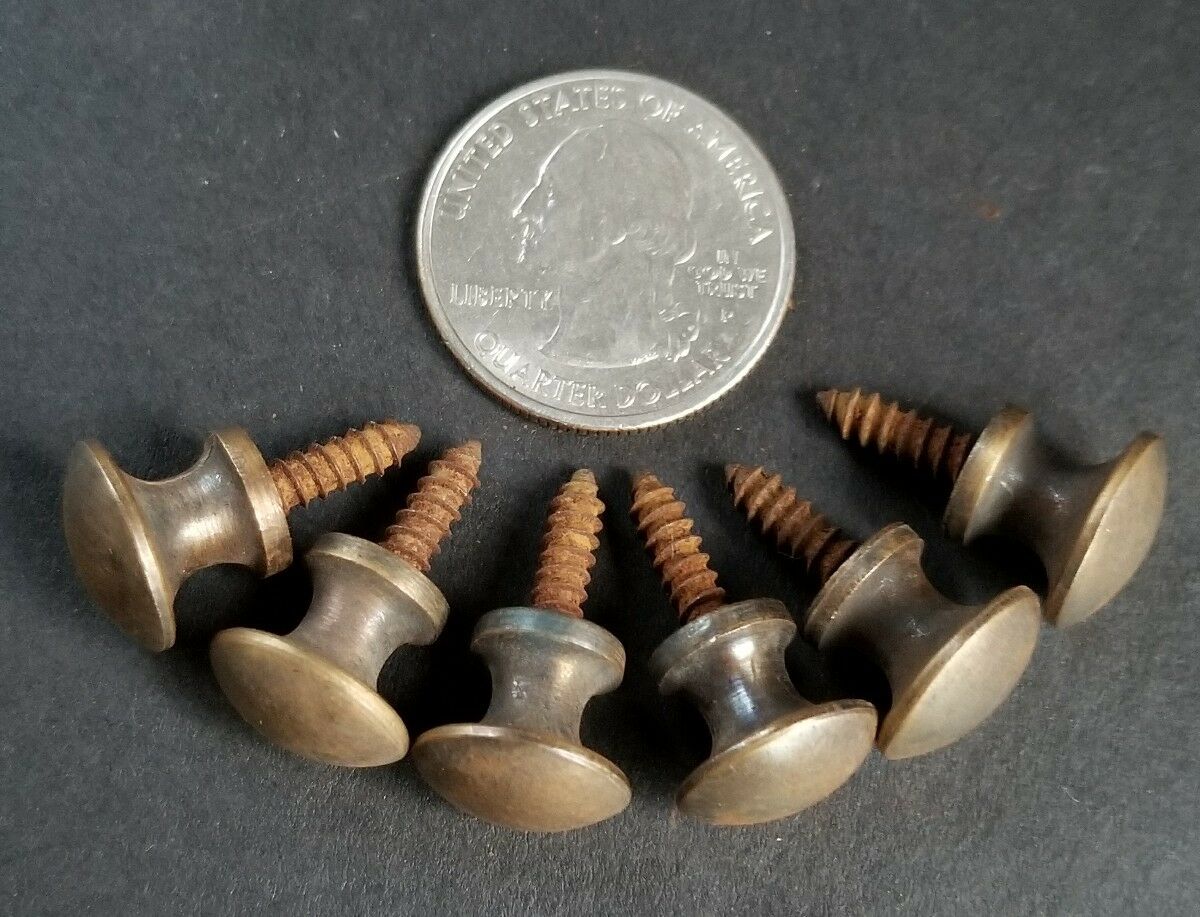 6 Solid Brass Very Small Stacking Barrister Bookcase 7/16" Knobs Drawer Pulls #k