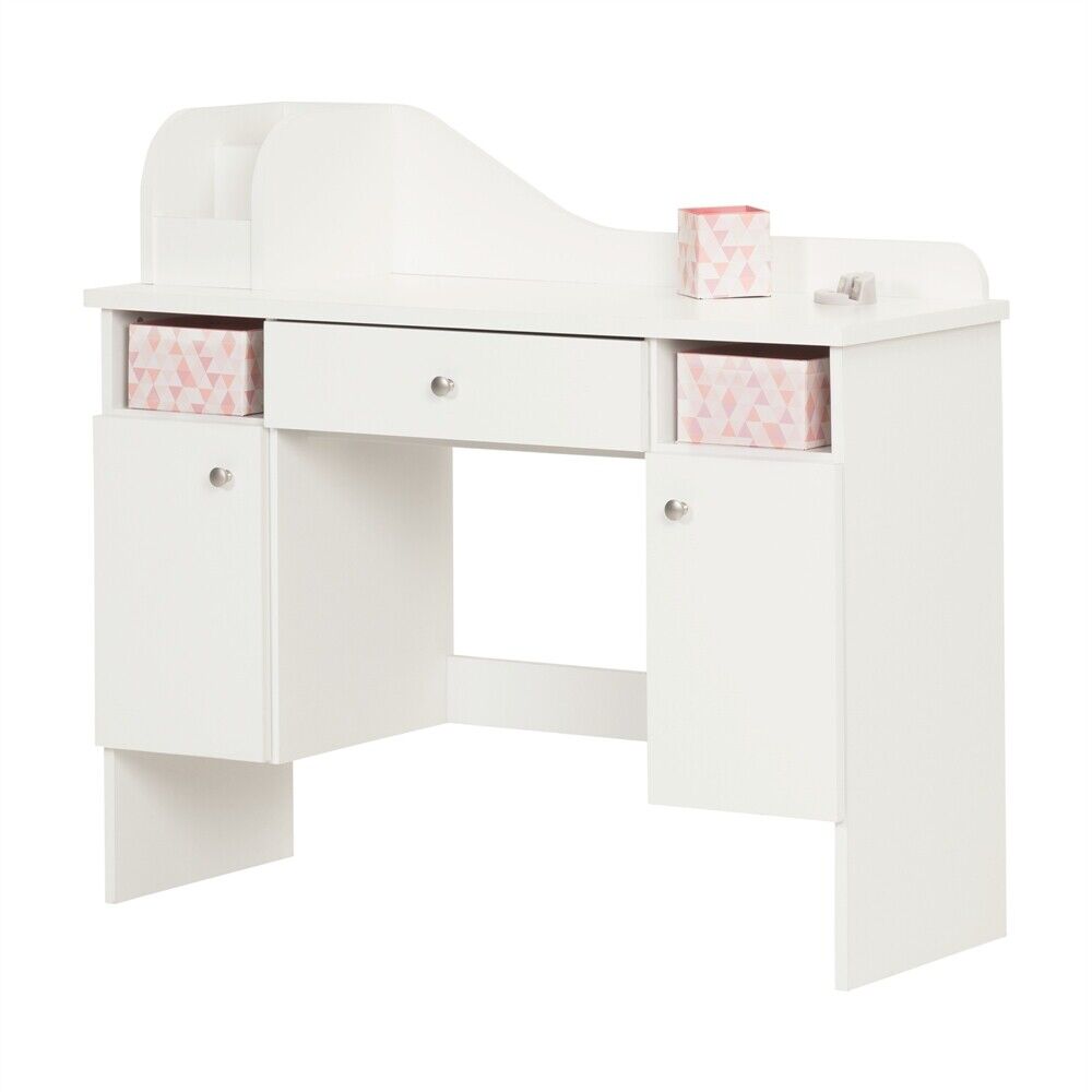 Vito Pure White And Pink Makeup Desk With Drawer