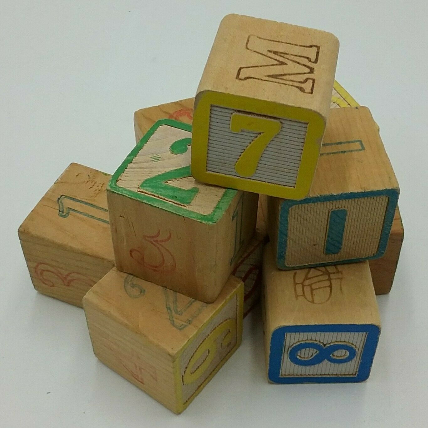 Wooden Wood Abc Alphabet Blocks Numbers 1 3/4" Square Vtg Collectable 10 Vintage