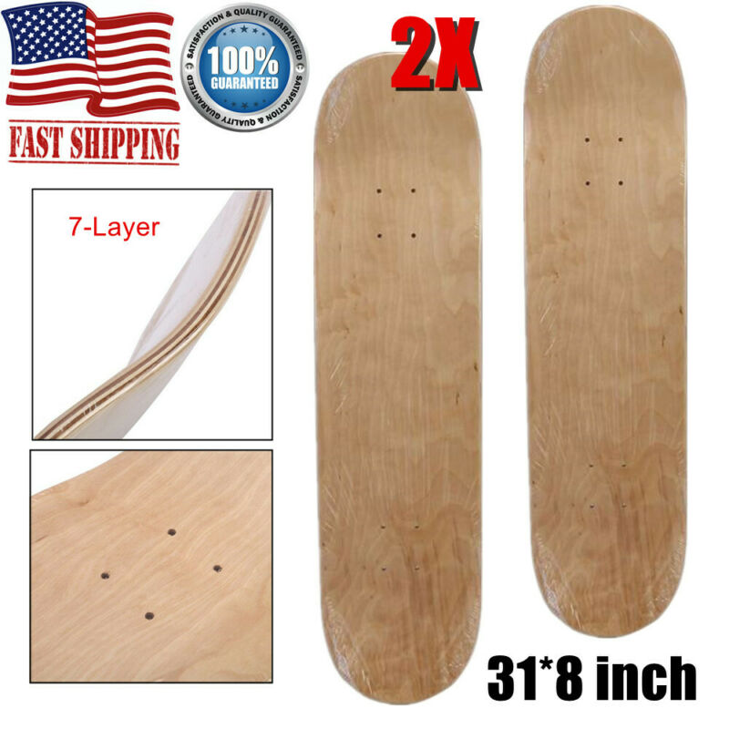 2x 8" Blank Skateboard Decks 7-layer Maple Double Concave Natural Skate Deck Pro
