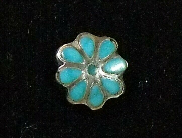 Zuni Sterling Silver And Turquoise Channel Inlay Tie Tac Tack Lapel Hat Pin