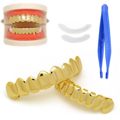 14k Grillz Gold Finish Eight 8 Top Teeth &bottom Tooth Plain  Grills Safe