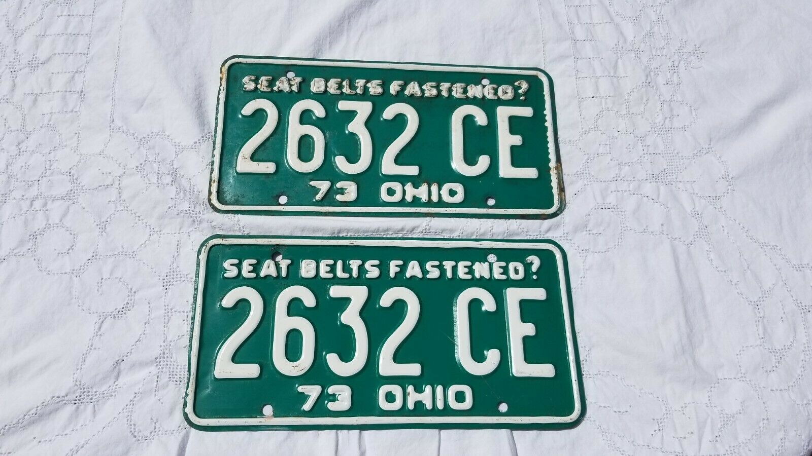 1973 Ohio License Plate 2 Plates Matching Set Pair 2632 Ce Vintage