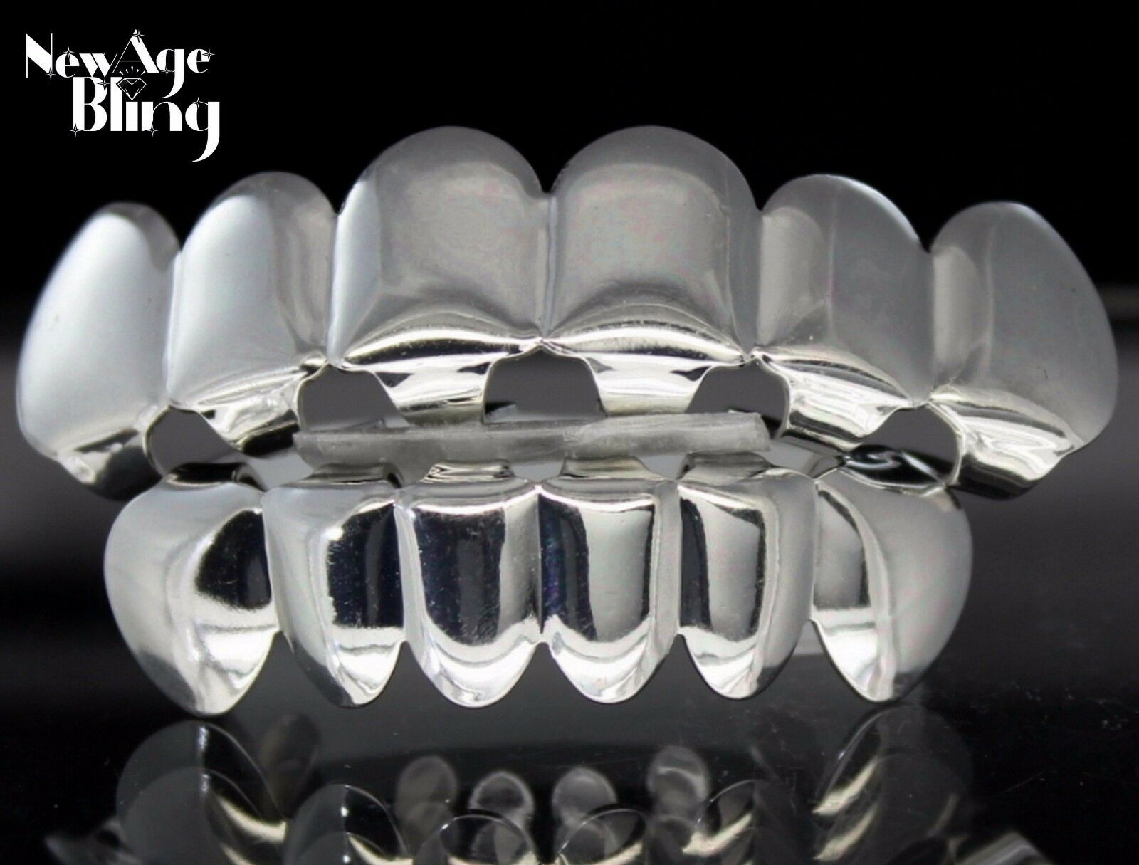 Custom Fit Silver Plated Joker Teeth Grillz Caps Top & Bottom Set Hip Hop Grill