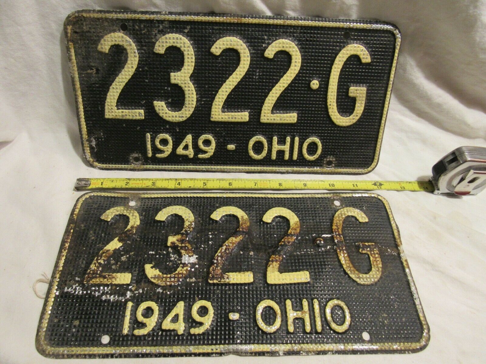 1949 Ohio License Plates ( Pair ) Vintage Aluminum Waffle Black And Yellow