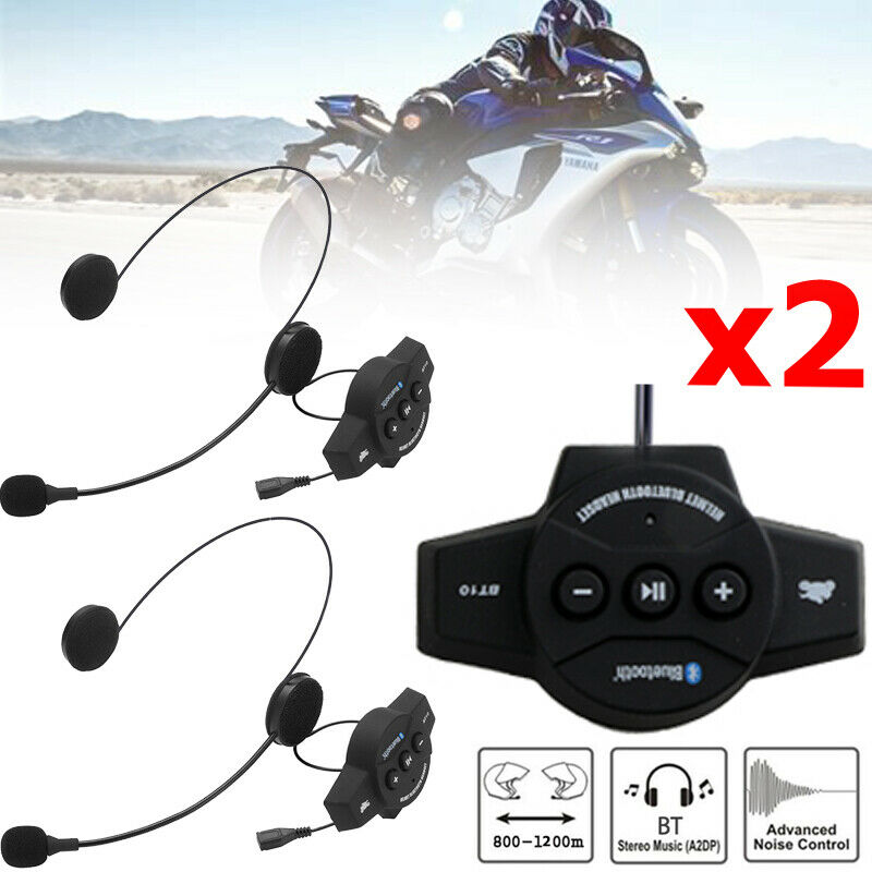 2x Bt Bluetooth Motorcycle Helmet Headset Headphone Speaker Mic Handsfree 1200m
