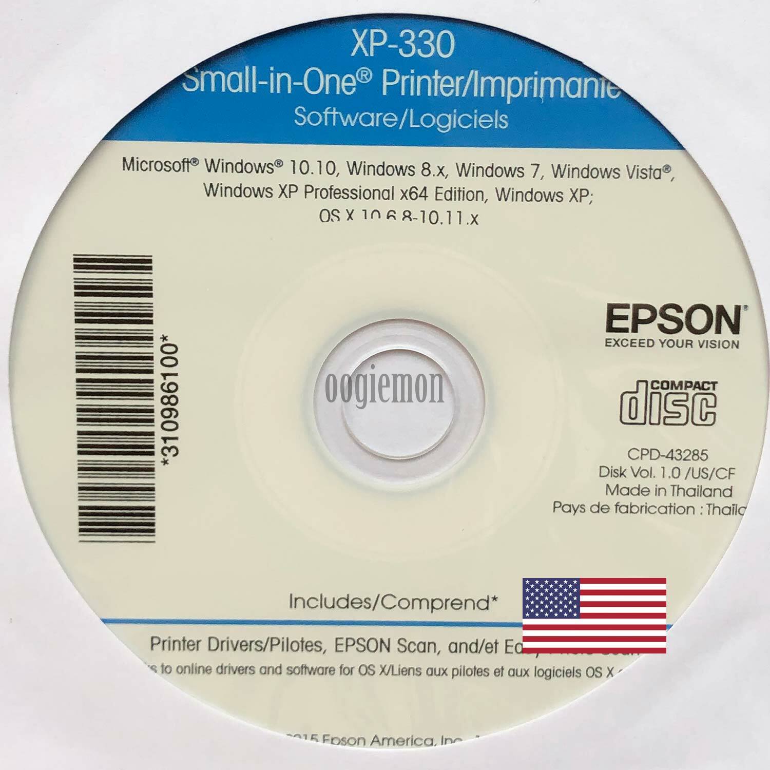 Setup Cd Rom For Epson Xp-330 Small-in-one Printer Software Windows And Macos