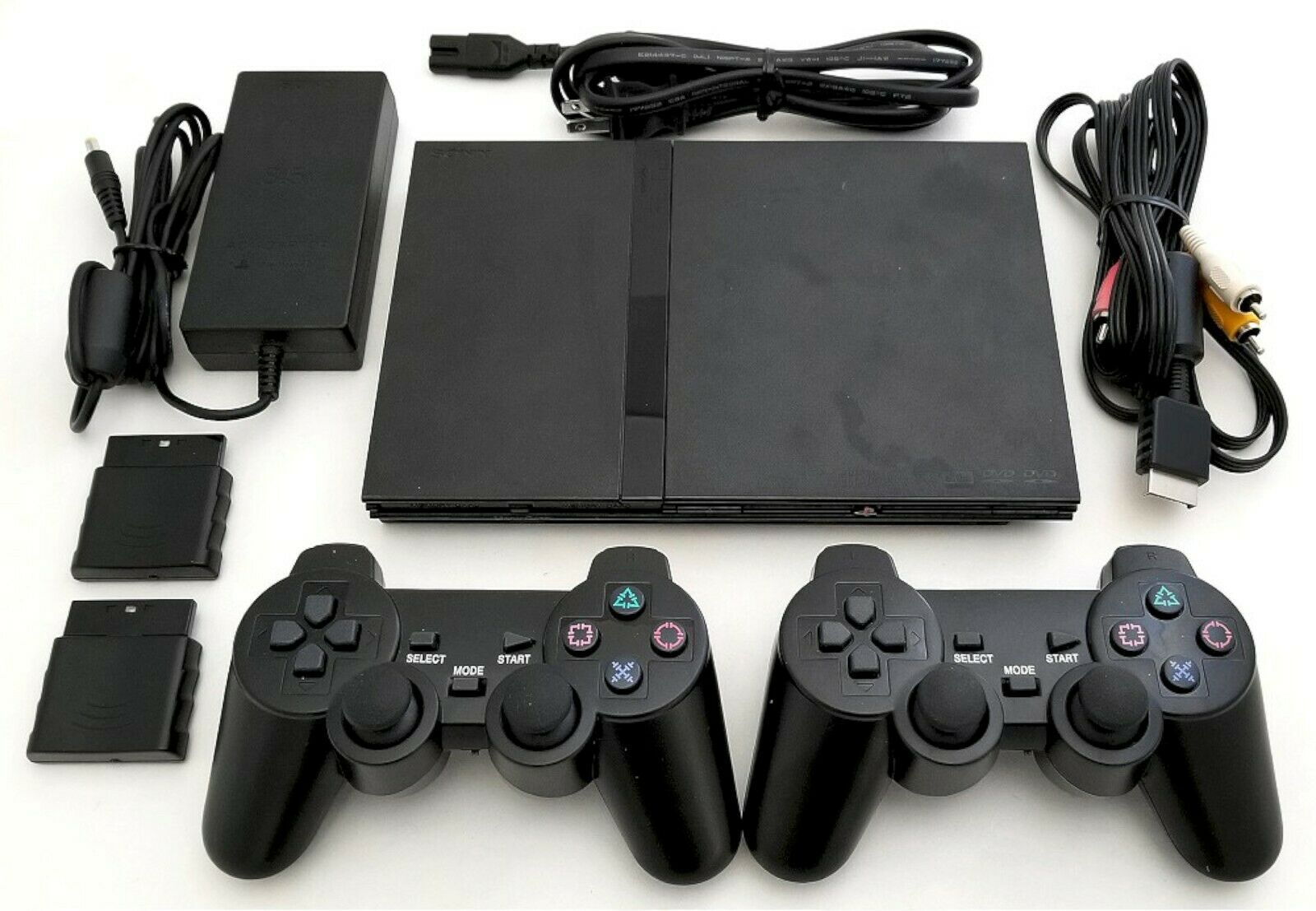 2 Wireless Controllers Sony Ps2 Slim Game System Gaming Console Playstation-2