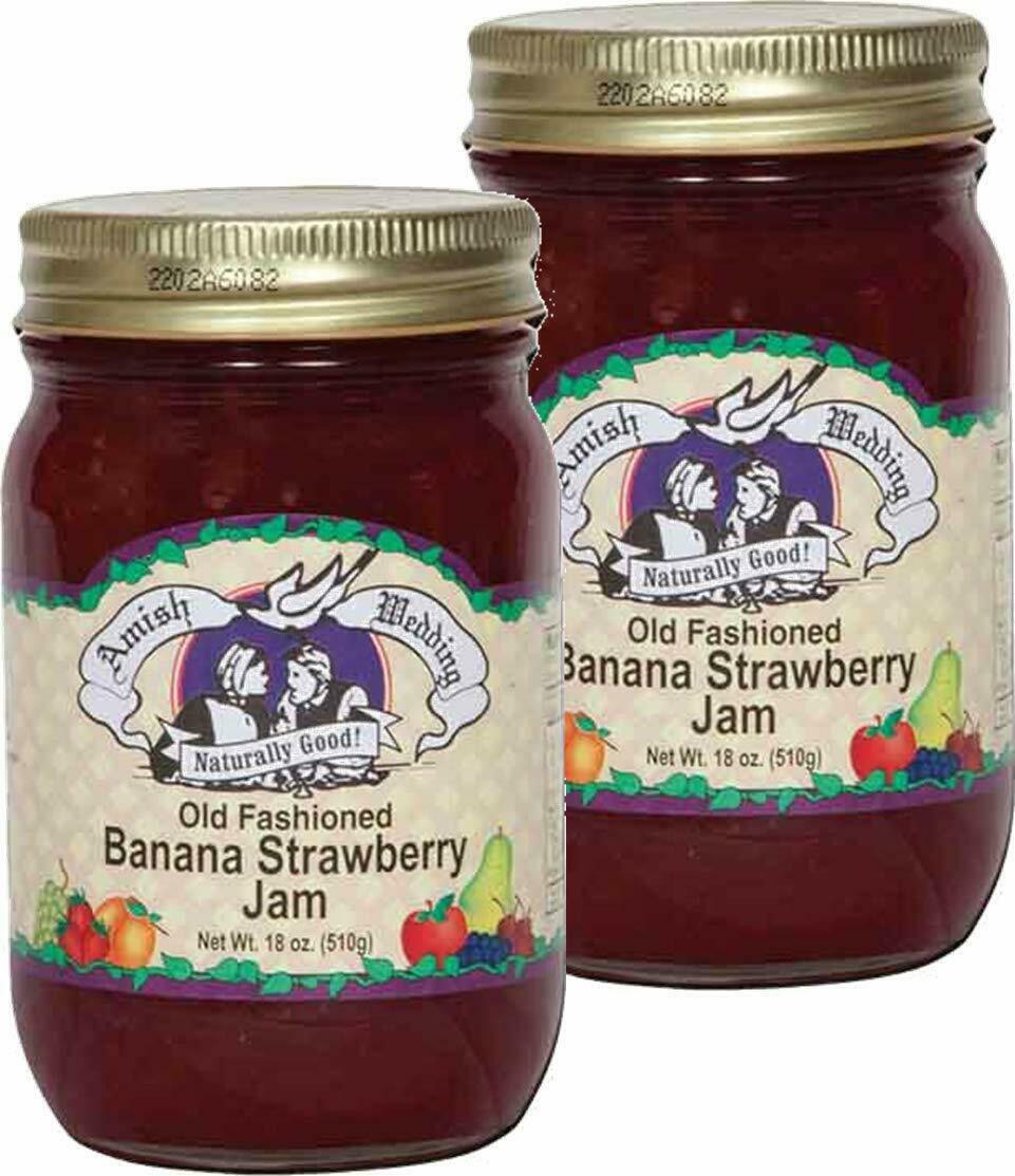 Amish Wedding Old Fashioned Banana Strawberry Jam, 2-pack 18 Oz. Jars