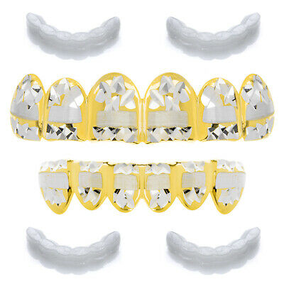 Men's Grillz Gold Plated Diamond Cut Top & Bottom Teeth Ls001-c3 2 Extra Bar