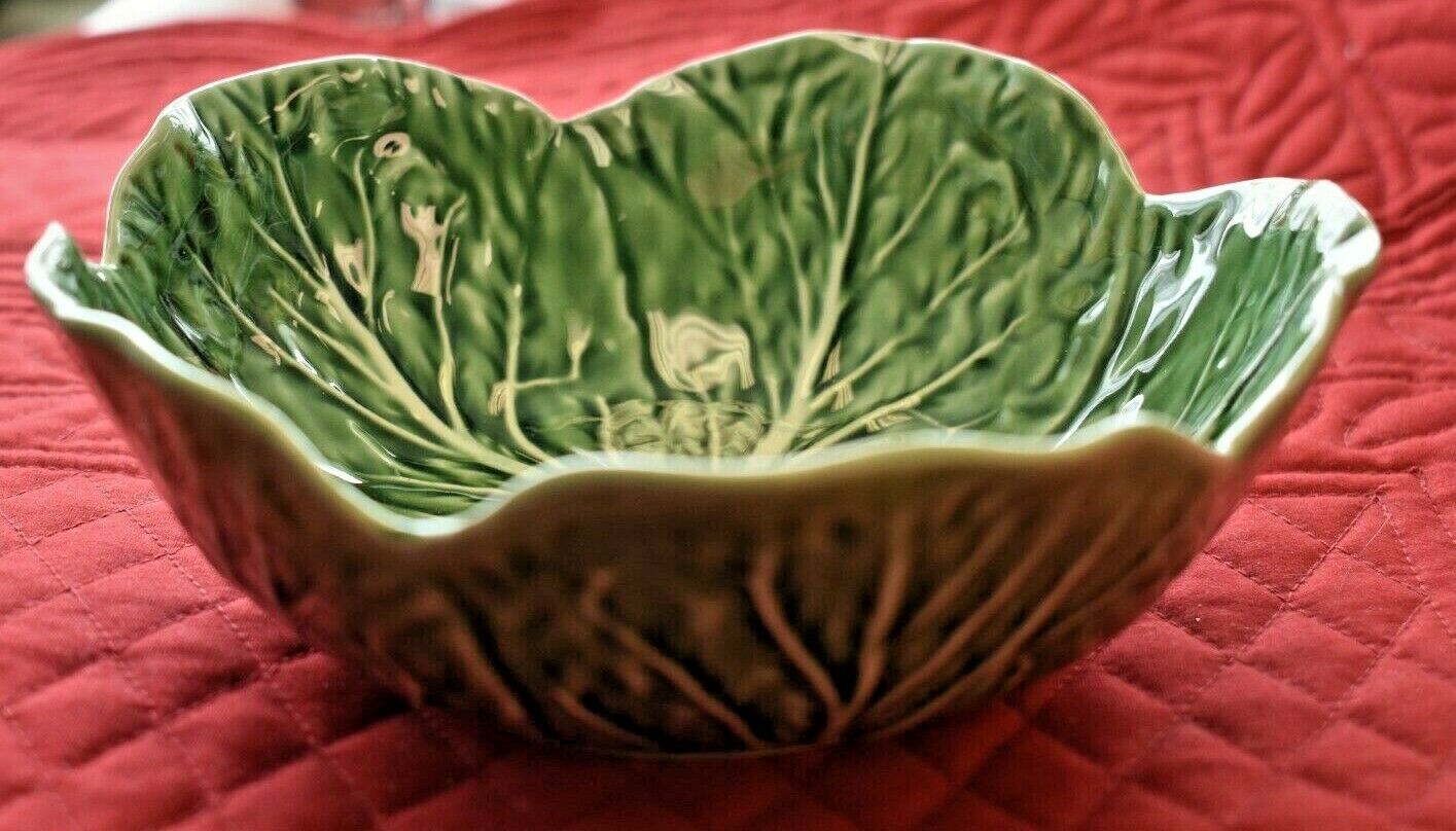 Bordallo Pinheiro 7" Green Cabbage Leaf Soup/cereal Bowl, Made In Portugal