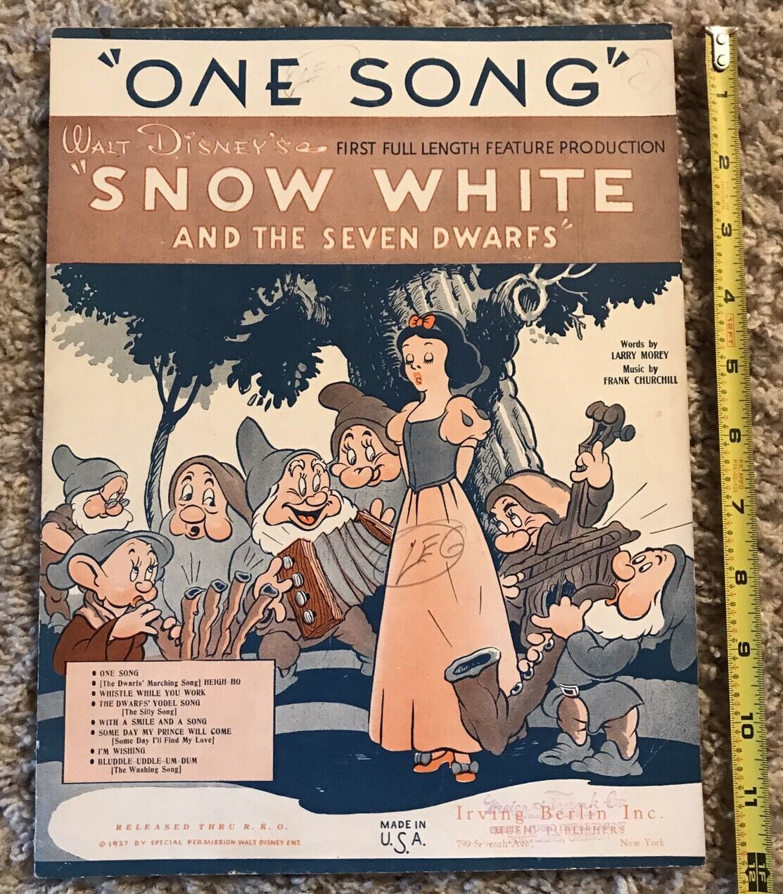 Vintage 1937 Disney Sheet Music Snow White "one Song"