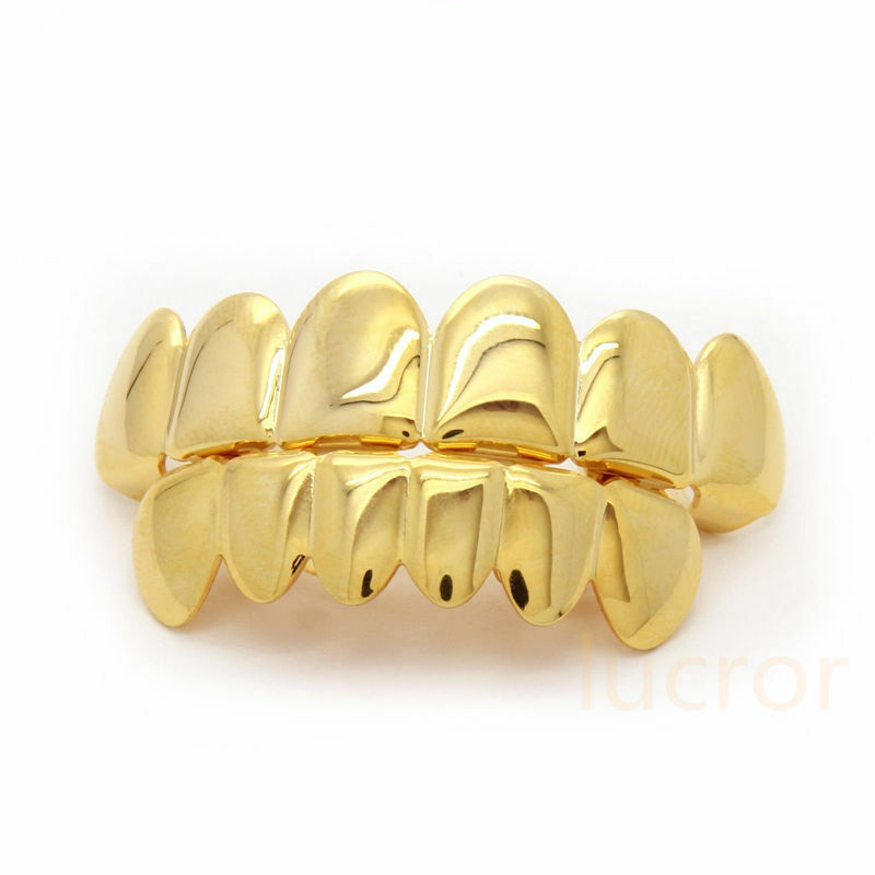 Popular 14k Gold Plated Hip Hop Rapper Mouth Caps Teeth Bottom Grillz Set Music