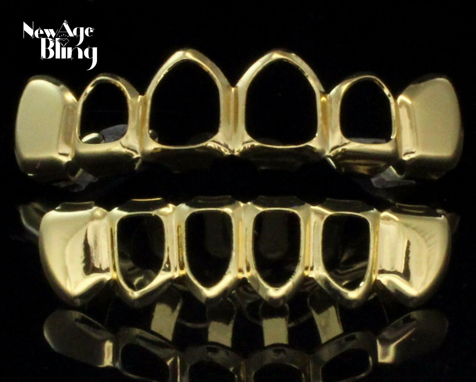 Open Face Teeth Custom Fit 14k Gold Plated Top Bottom Grillz Hip Hop