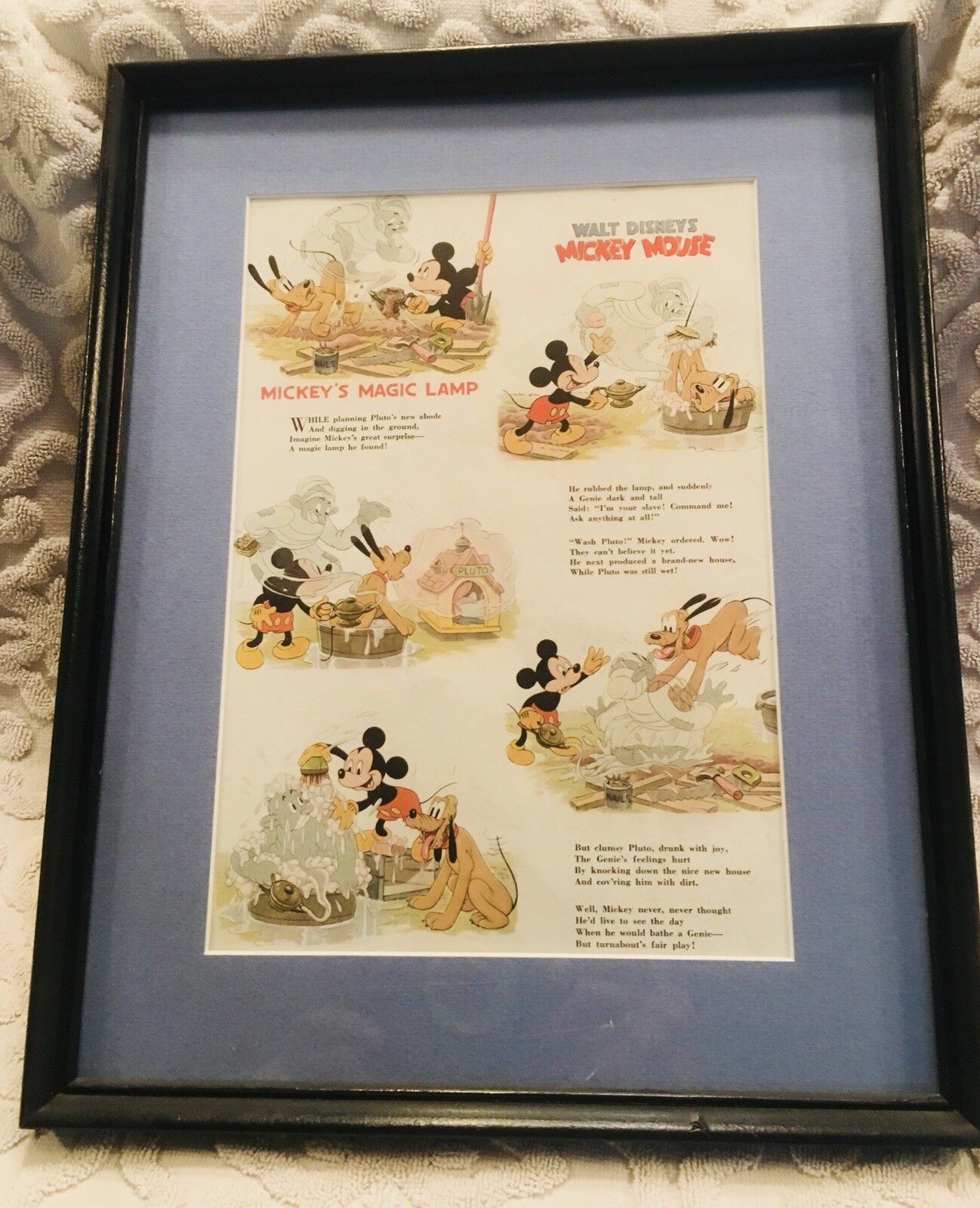 Vintage Disney Mickey Mouse Framed “mickey’s Magic Lamp” Framed Cartoon 1940