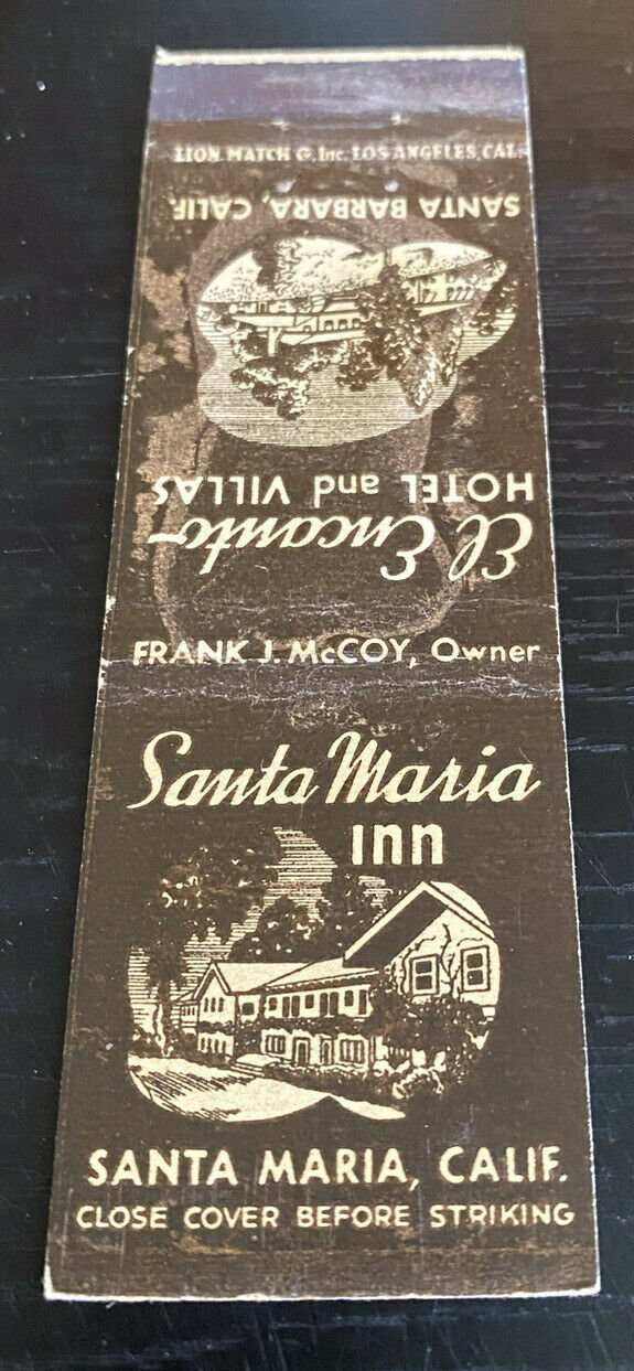 Matchbook Cover Santa Maria Inn Santa Maria California