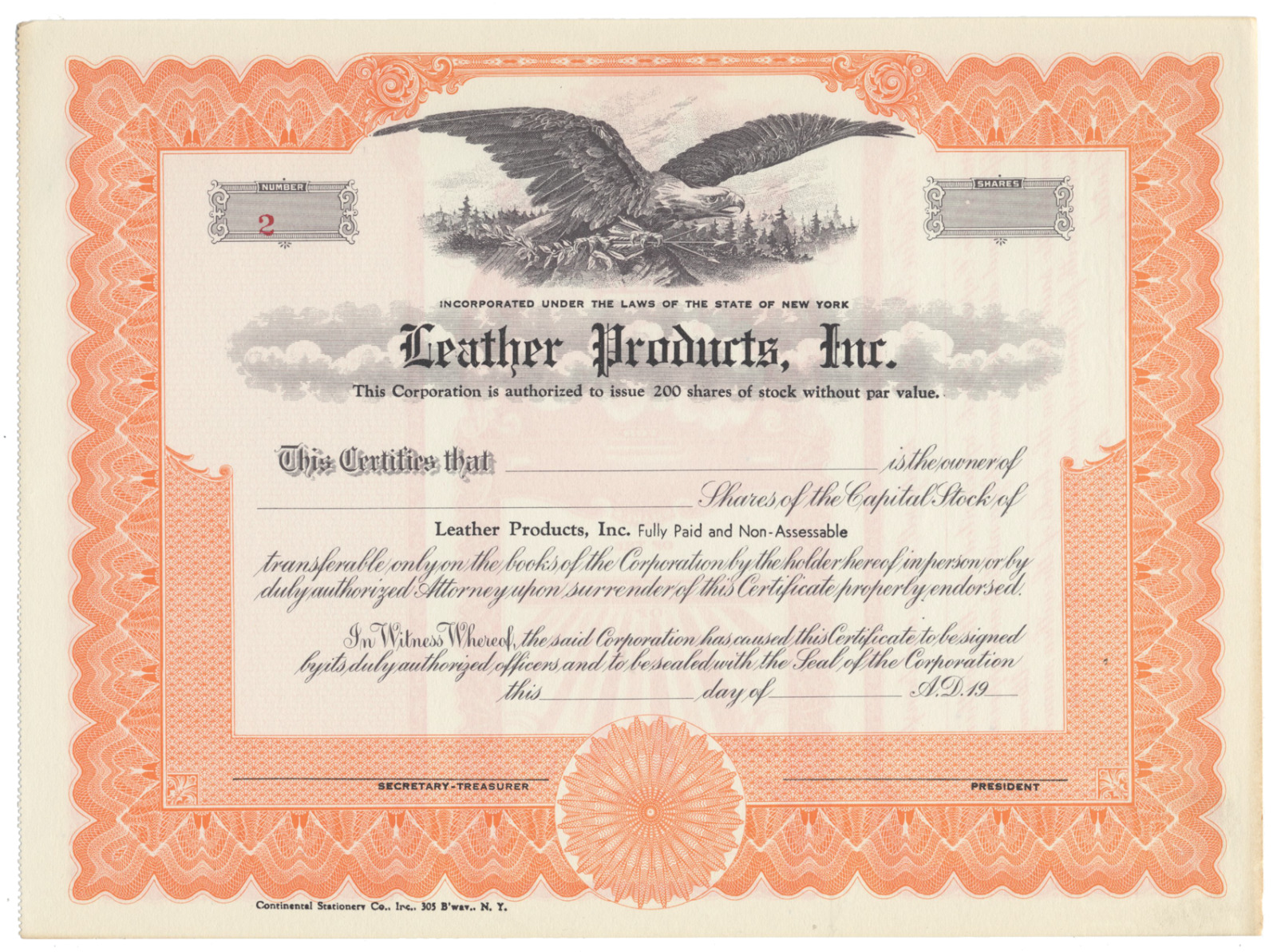 Leather Products, Inc. Stock Certificate (new York)