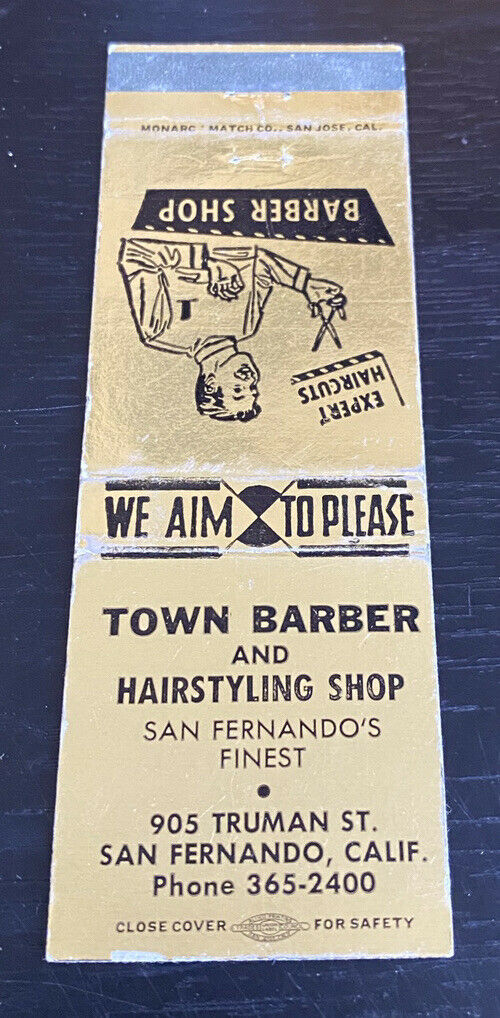 Matchbook Cover Town Barber And Hairstyling Shop San Fernando California