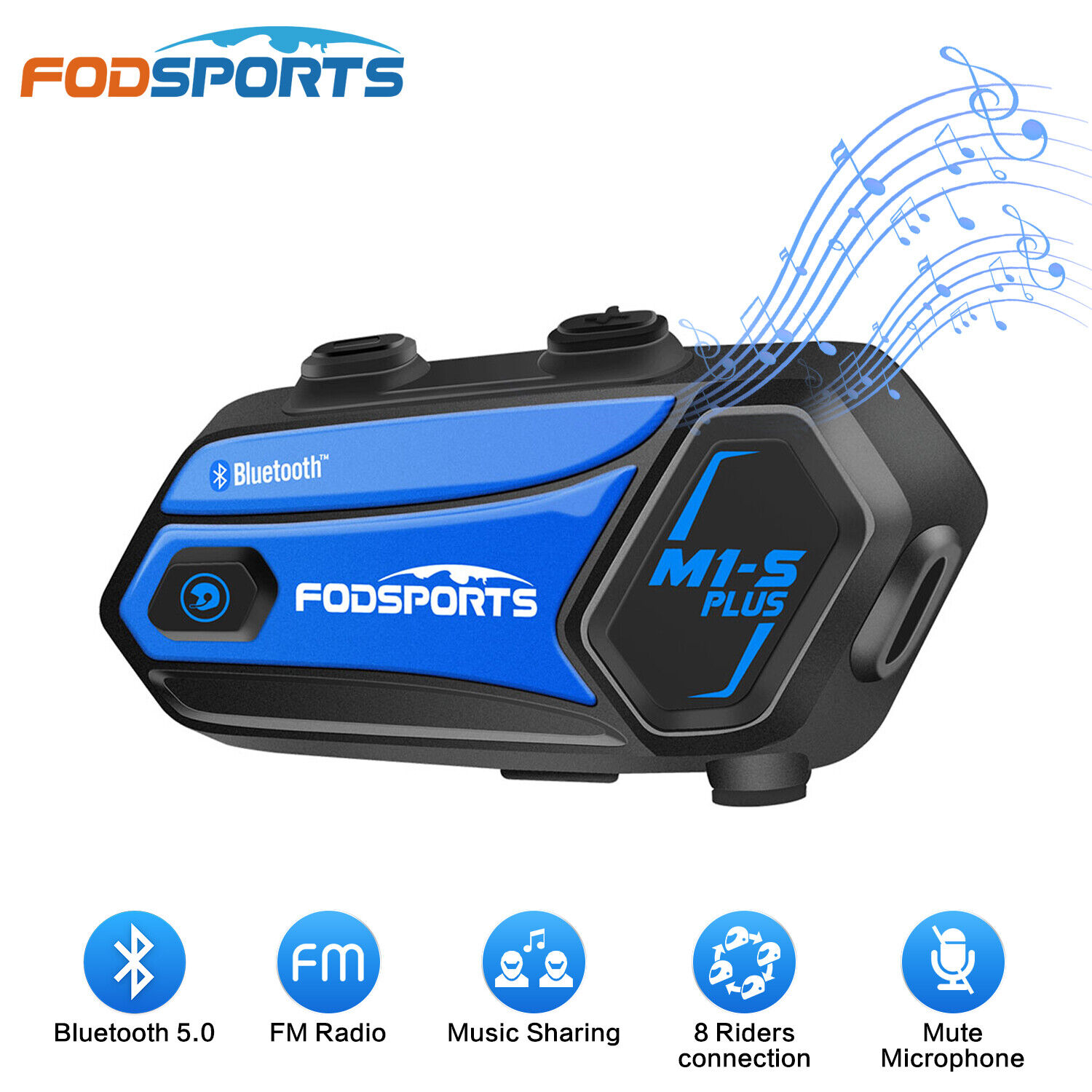 Fodsports M1-s Plus Motorcycle Helmet Intercom Bt Headset Interphone Music Share
