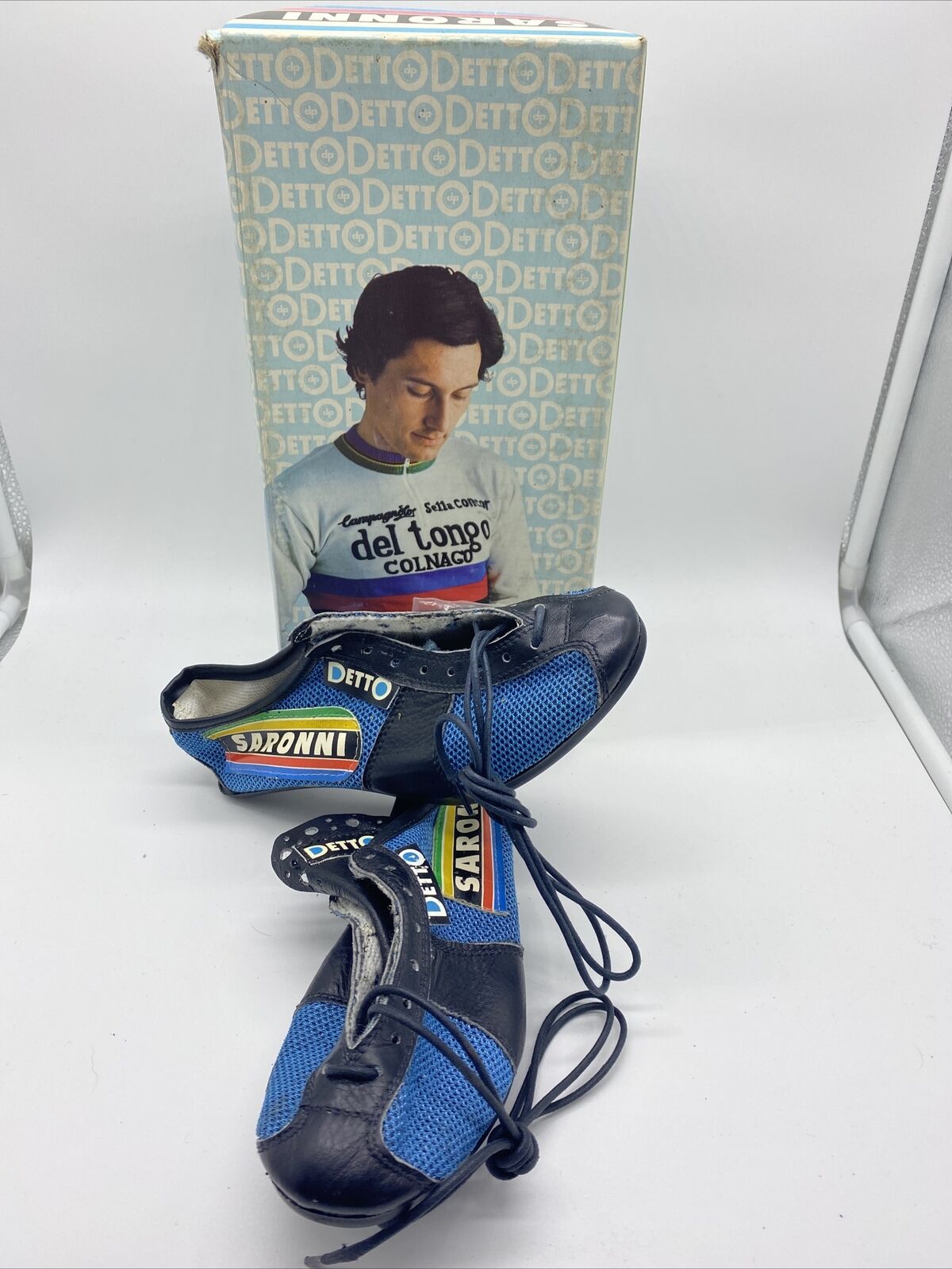 Vintage Nos New Detto Saronni Art. 88 Blue Leather Cycling Shoes 37 + Cleats