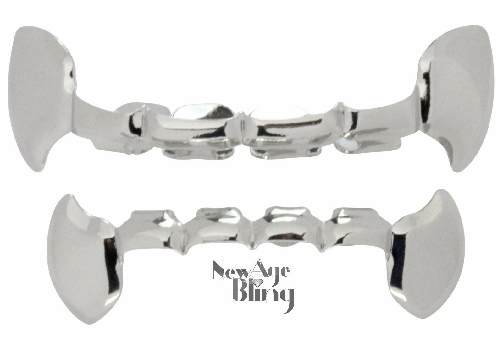 Fang Half Grillz Silver Plated Top & Bottom Grill Slim Teeth Hip Hop