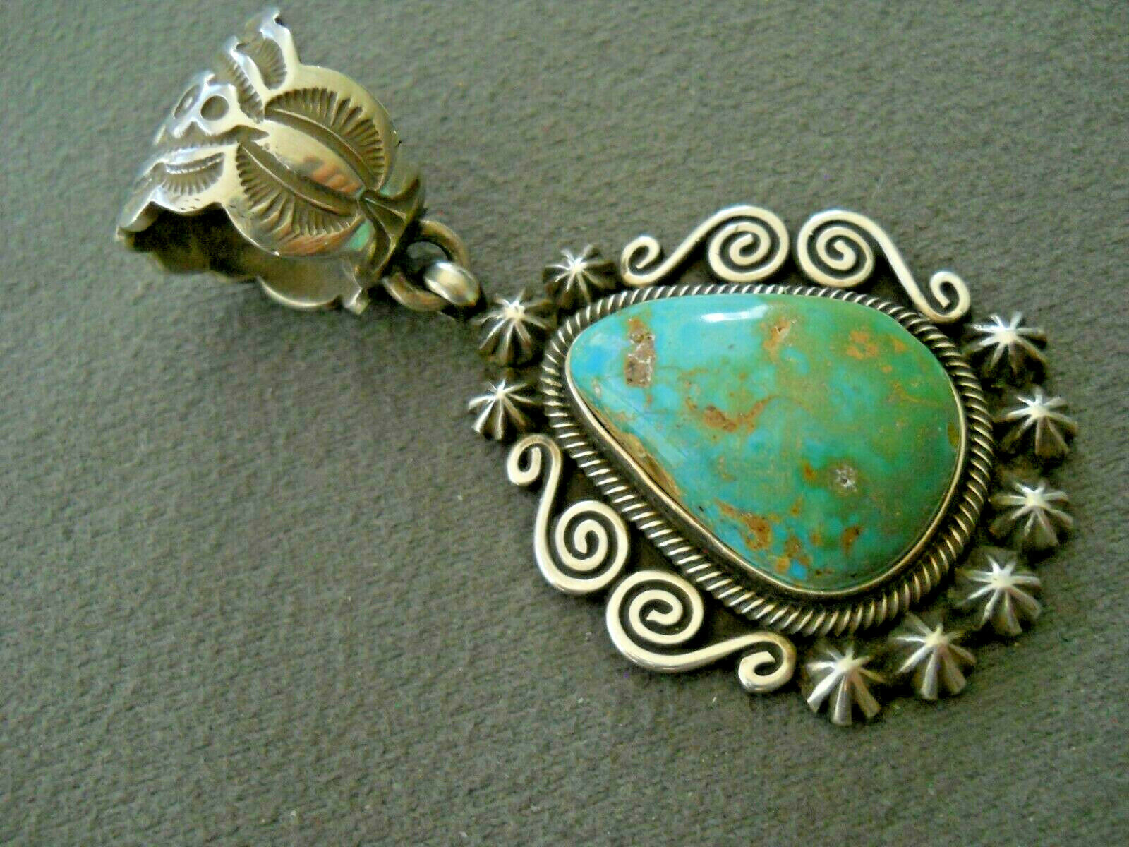 Terry Martinez Navajo Carico Turquoise Sterling Silver Antique Finish Pendant