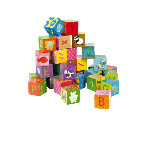 Janod Alphabet Blocks Set Of 32 Nib New Build Spell Cube Learn Animal