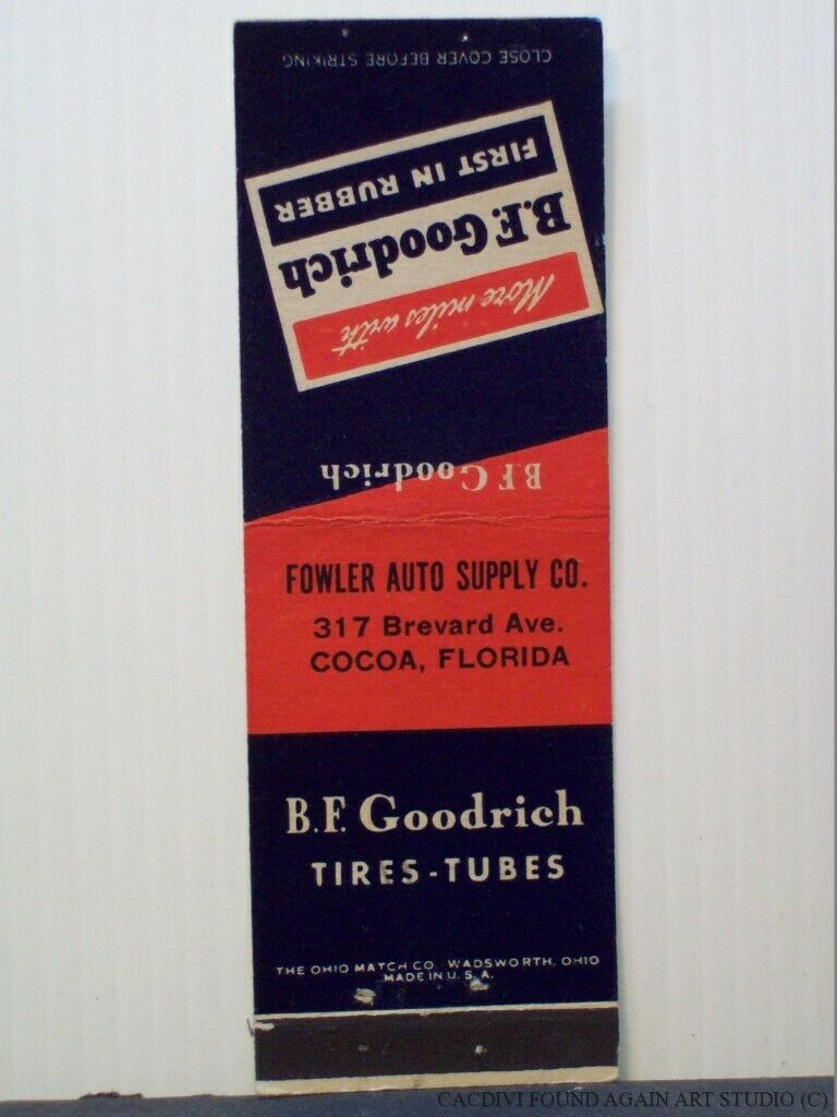 Fowler Auto Supply Cocoa Florida Matchbook Cover Bf Goodrich Silvertown Tires Fl
