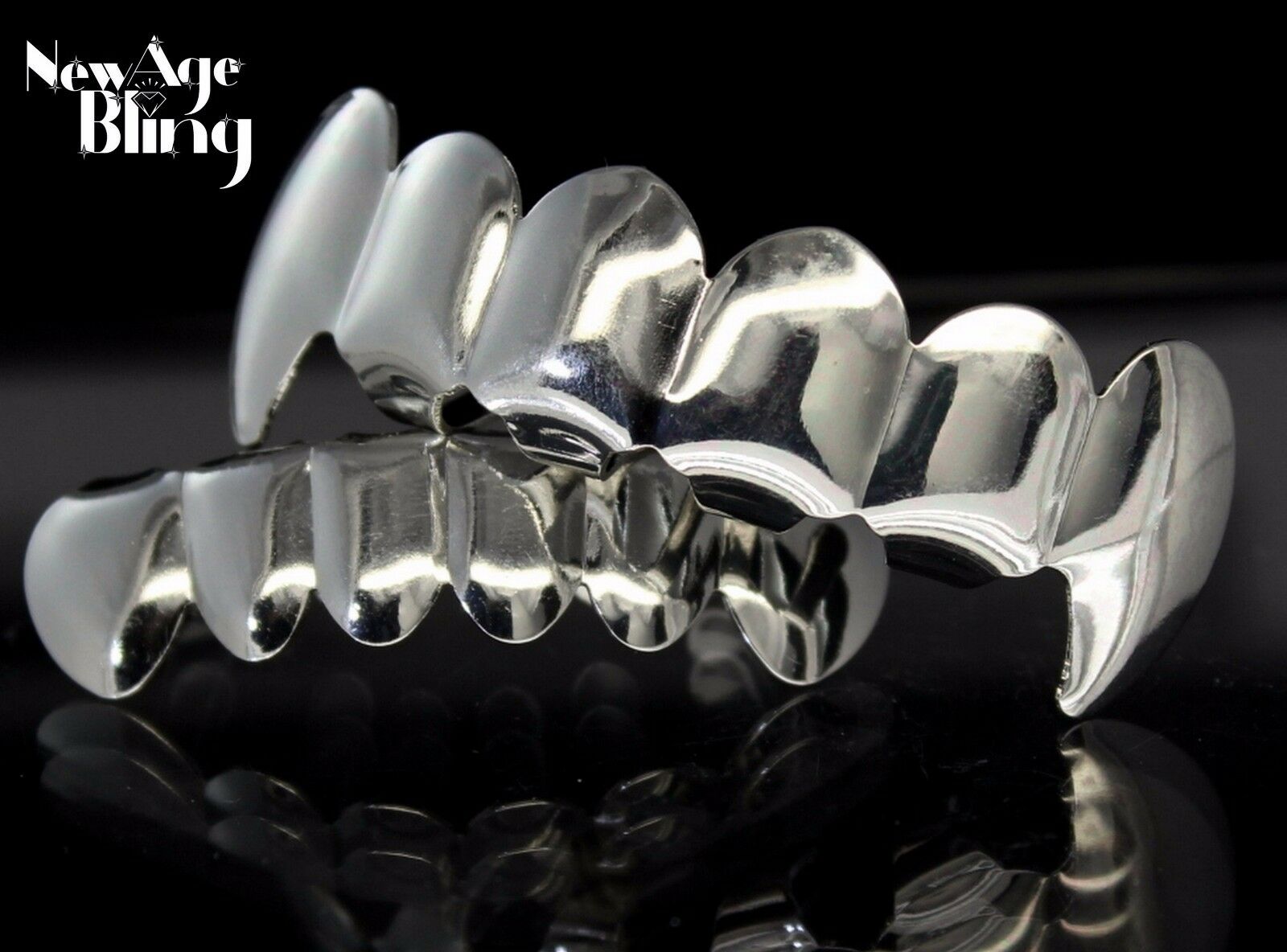 New Custom Fangs Silver Plated Teeth Grillz Caps Top & Bottom Set Hip Hop