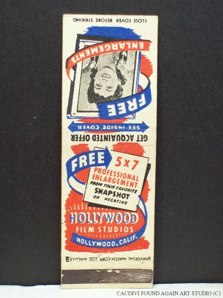 Hollywood Film Studio Coupon Girl Advertising Picture Matchbook Cover Wwii Era A