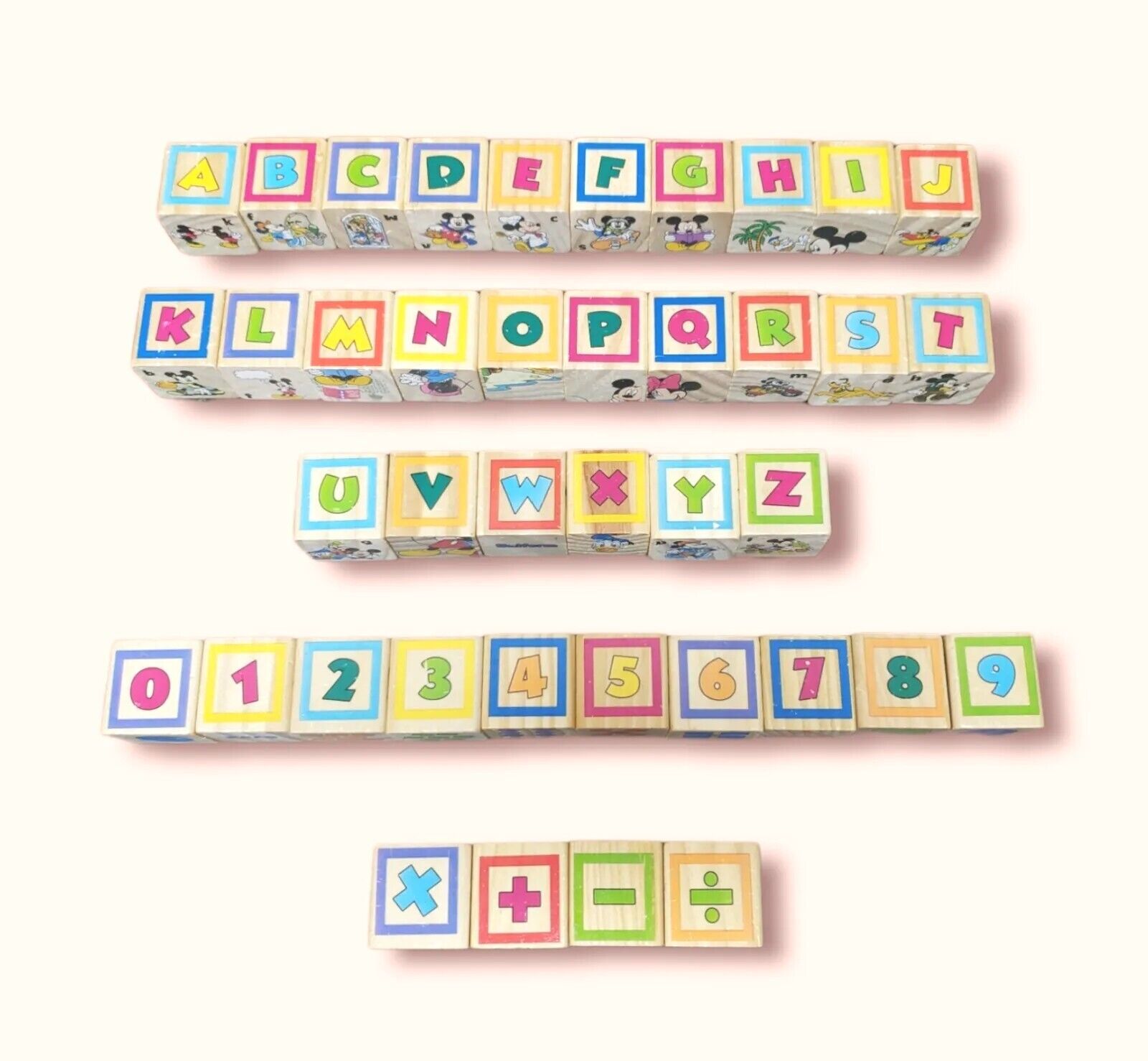 Disney Mickey Mouse Wooden Alphabet Number Blocks Shape Color Preschool Kinder