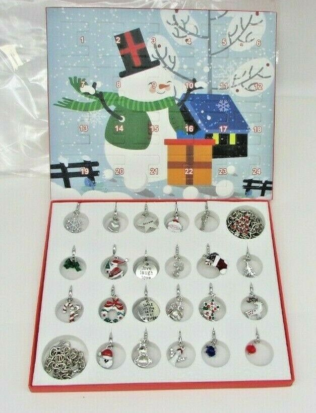 Christmas 24 Day Countdown Calendar Charm Necklace Jewelry Bracelet Snowman