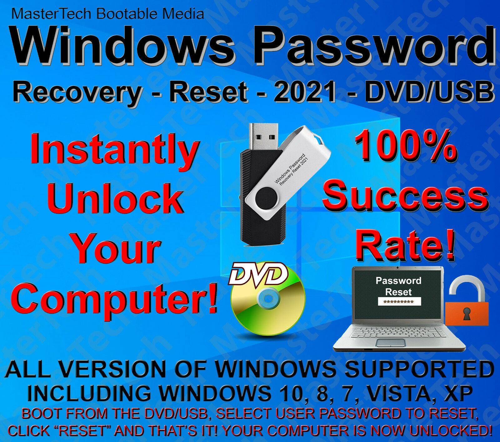 Windows Password Reset Recovery 2021 For Windows 10, 8, 7, Vista, Xp - Dvd/usb