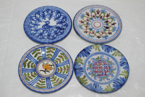Set Of 4 Figas Djo Hand Painted Pottery 4.5" Hanging Plates-spain