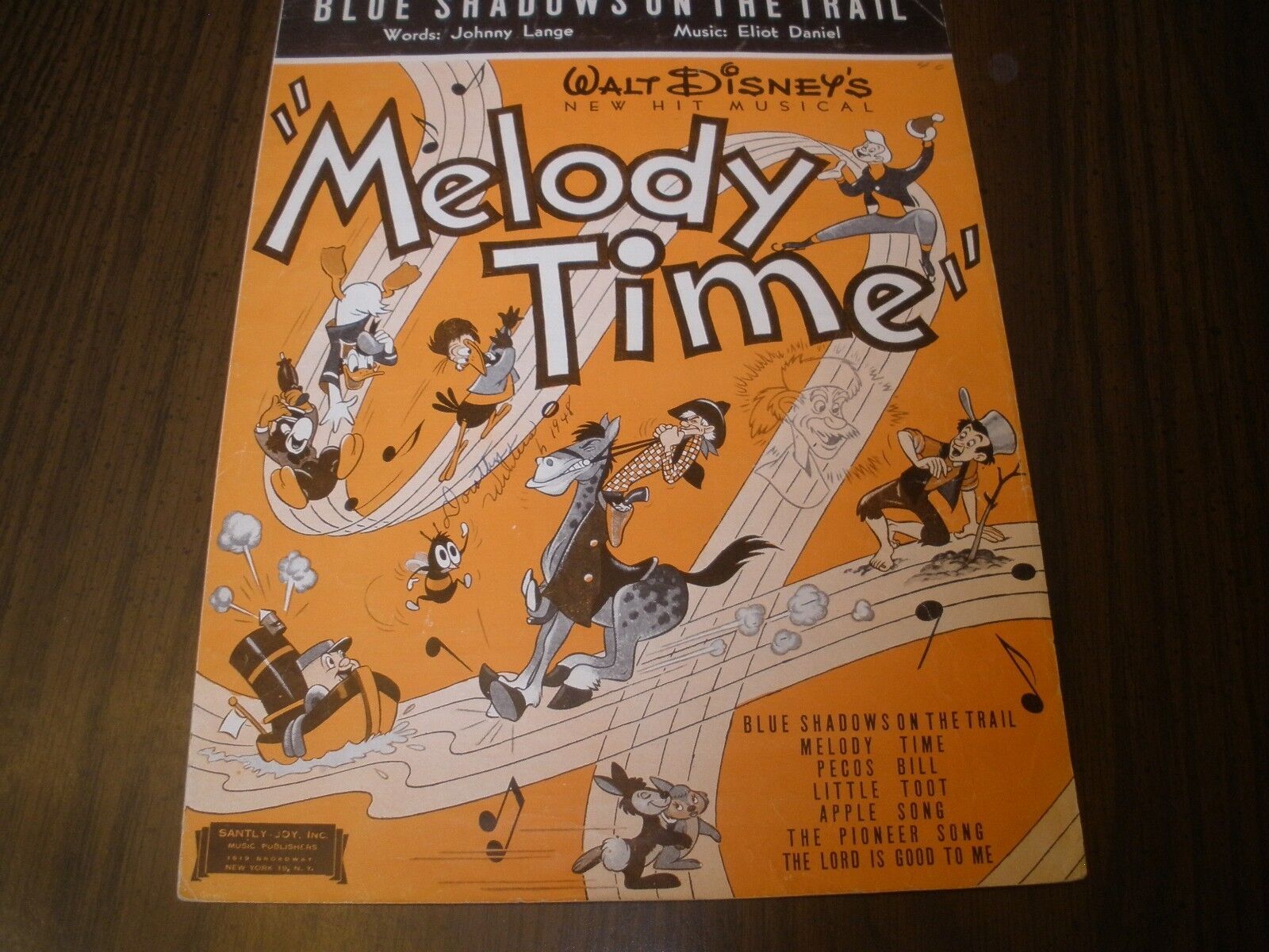 Walt Disney-blue Shadows On The Trail-40's Sheet Music From Melody Time