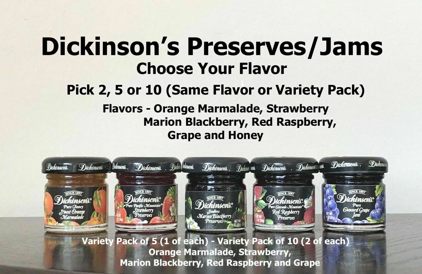 Dickinson's Preserves Jam Jelly Multi Flavors Miniature 1 Oz Sealed Jars U Pick