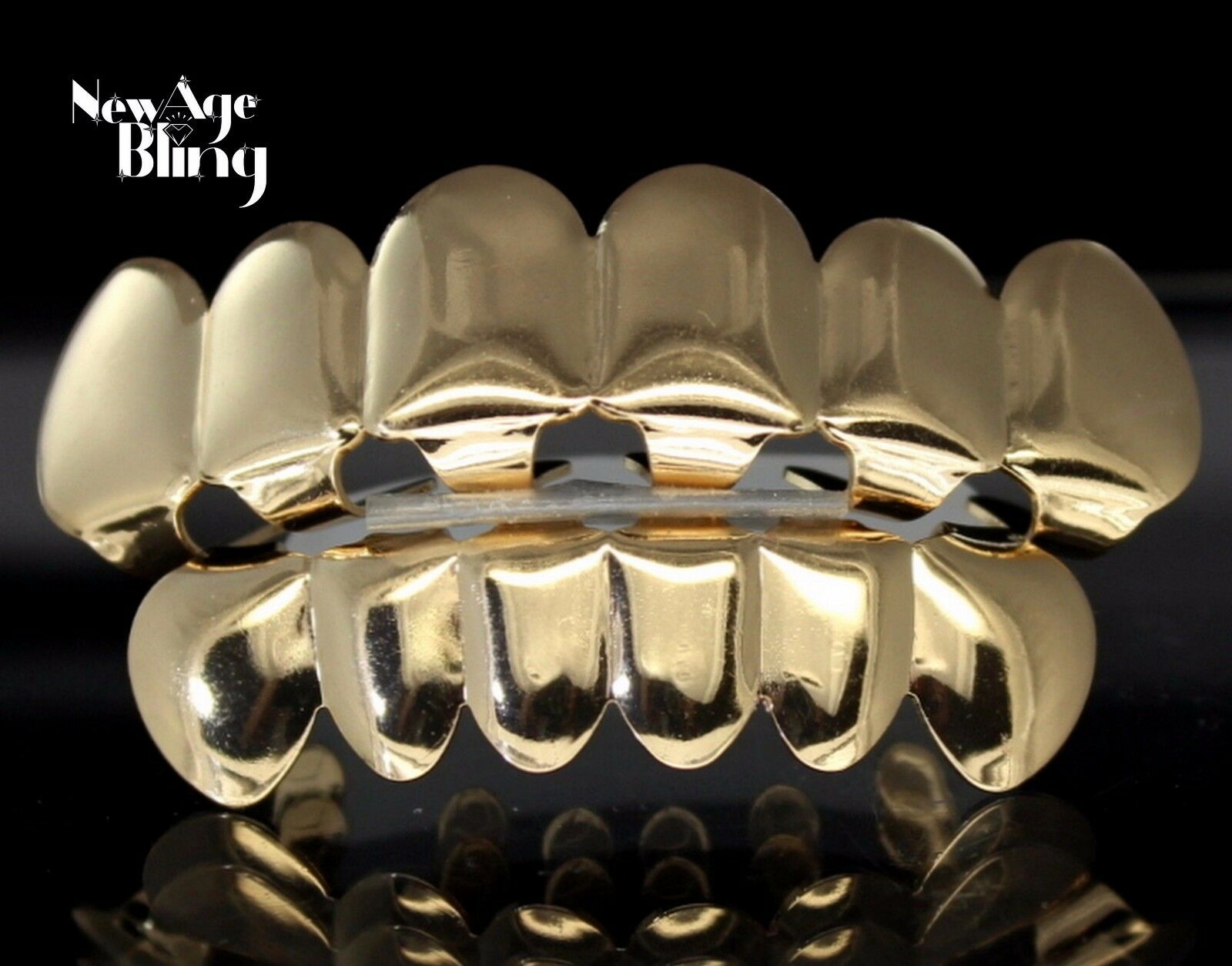 Custom Fit 14k Gold Plated Teeth Grillz Caps Top & Bottom Set Hip Hop Grill