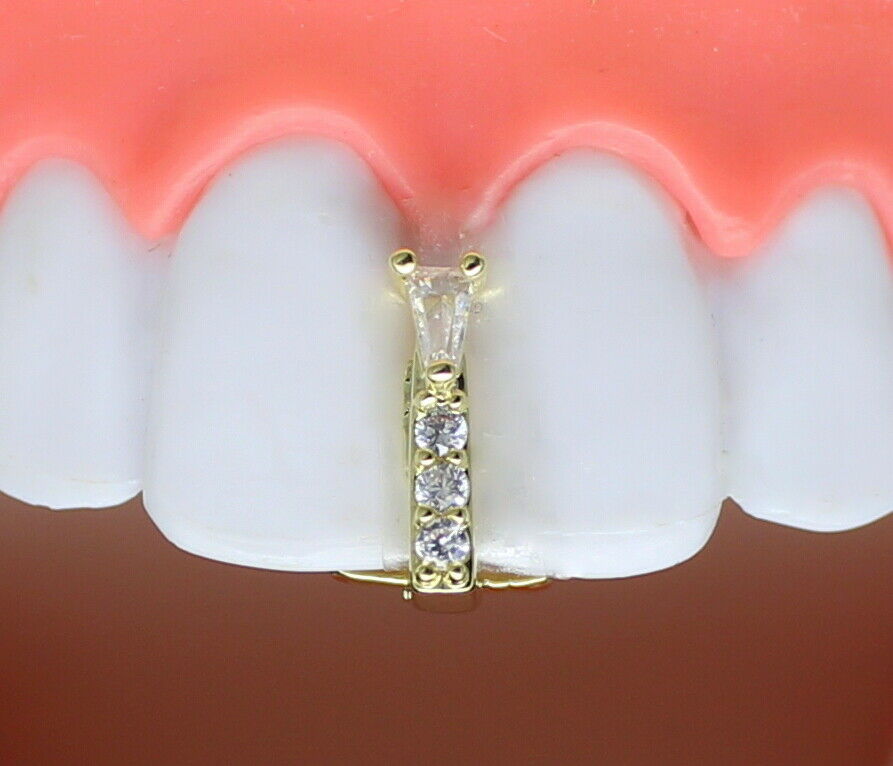 Cz Thin Gap Grillz Hiphop 14k Gold Plated Teeth Upper Top Or Lower Grill + Mold