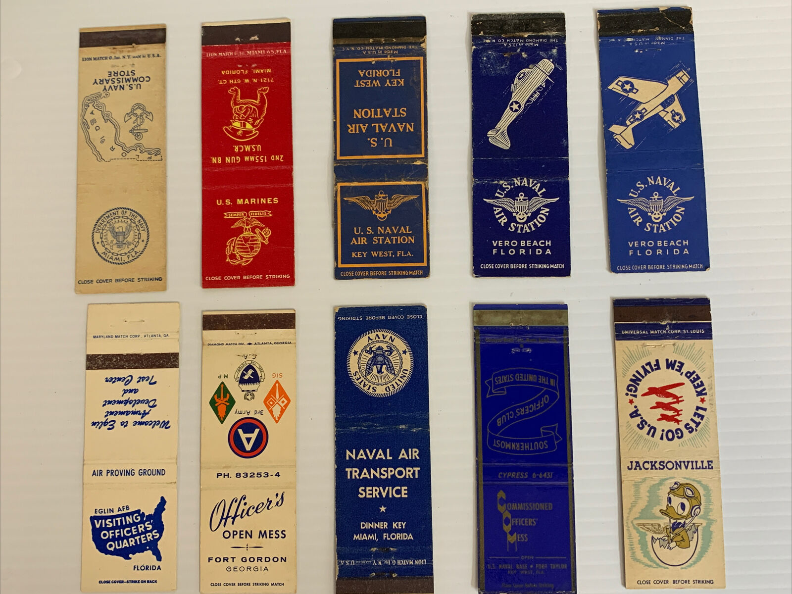 10 Rare Vintage Matchbook Covers Military. Us Naval Air Station  Vero Beach  Gmg