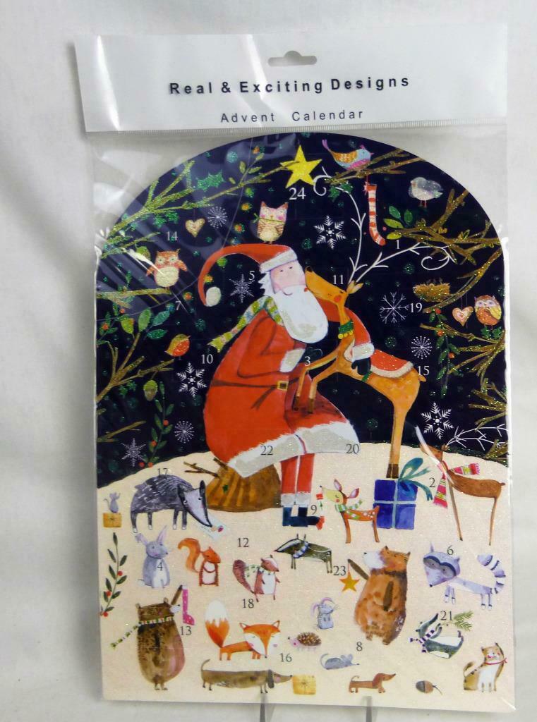 Santa & Friends Advent Calendar Glitter 24 Doors Sarah Curedale England Animals