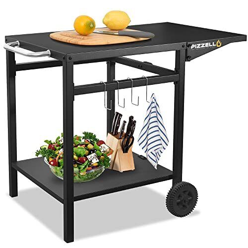 Outdoor Grill Dining Cart Movable Pizza Oven Trolley Bbq Stand Double Shelf Outd