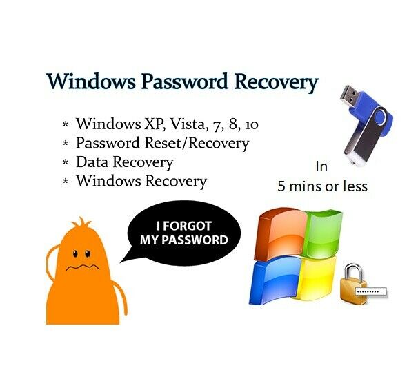 Windows Password Recovery Reset Usb Boot For Windows 10, 8.1, 8, 7, Vista,server
