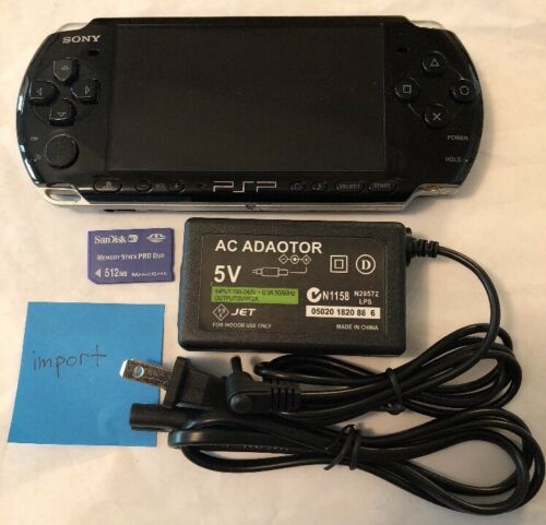Black Sony Psp 3000 System W/ Charger & Memory Card Bundle Tested Works Import