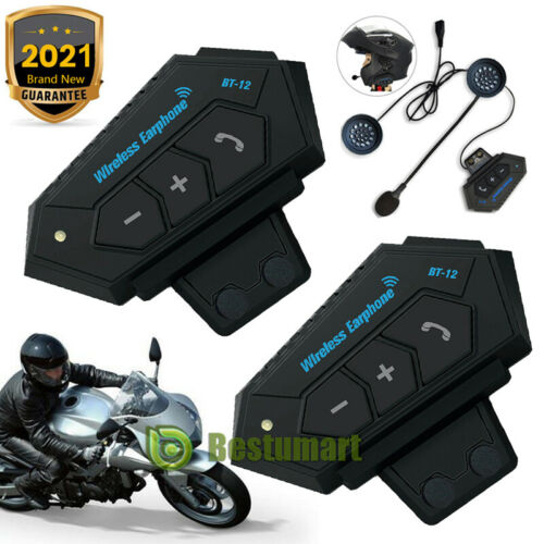 2rechargeable Bluetooth Motorcycle Helmet Headset Motorbike Headphone Microphone