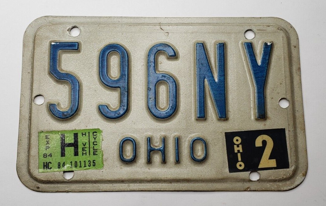 1984 Ohio Motorcycle License Plate # 596ny