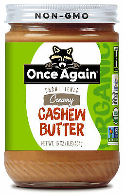 Once Again Organic, Creamy Cashew Butter, Unsweetened, 16oz Jar