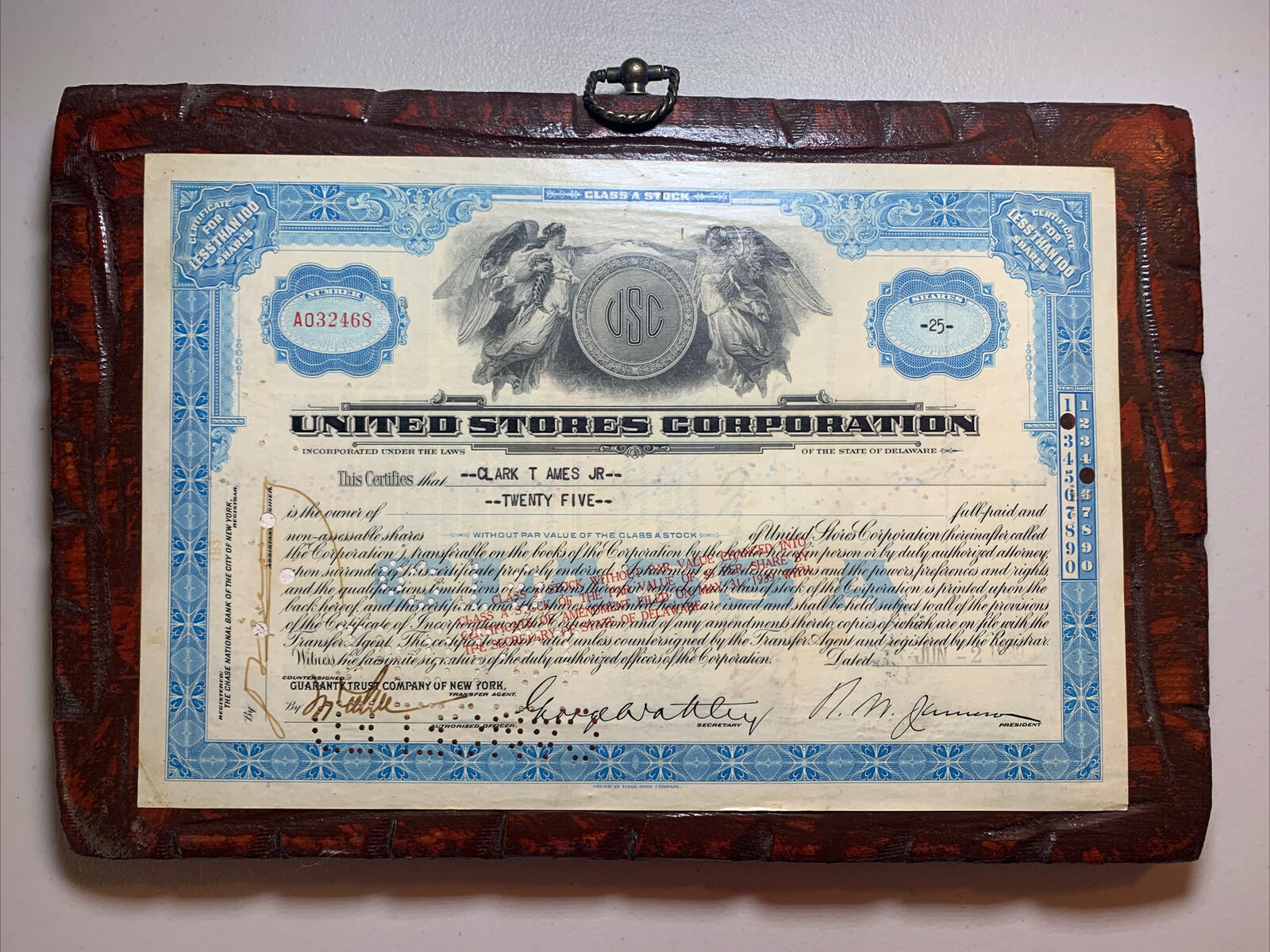 United Stores Corporation - Class A Stock  Certificate - 1939 - 25 Shares