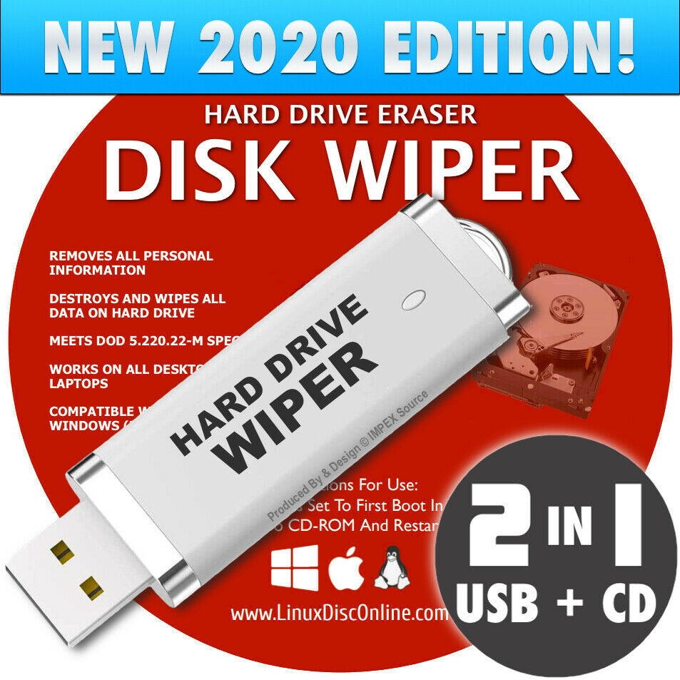 Hard Drive Wiper Usb & Cd Disk Eraser Delete Unrecoverable Windows 10, 8, 7 & Xp