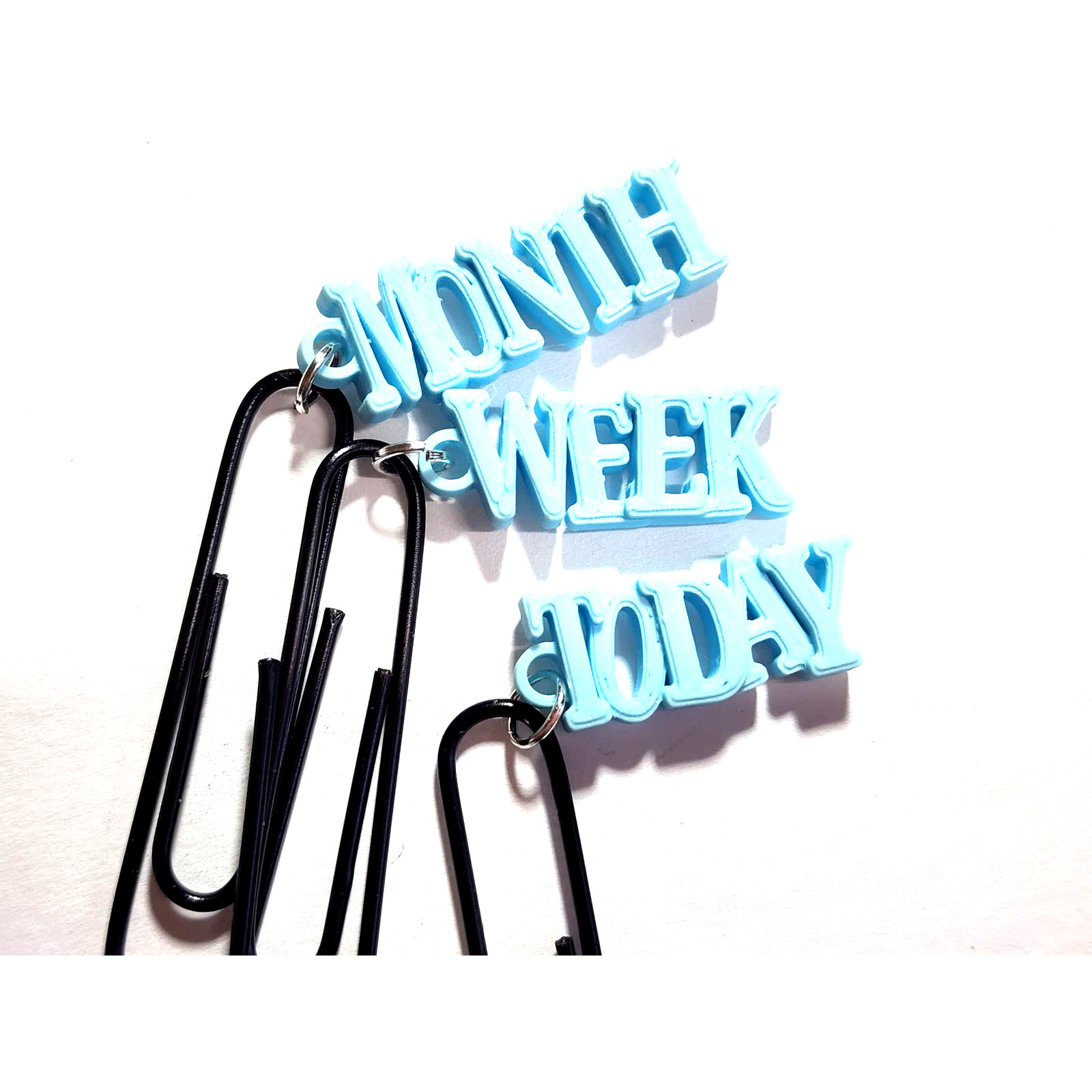 Planner Page Markers, Month, Week, Today, 3d Printed Paper Clip Dangle, Ice Blue