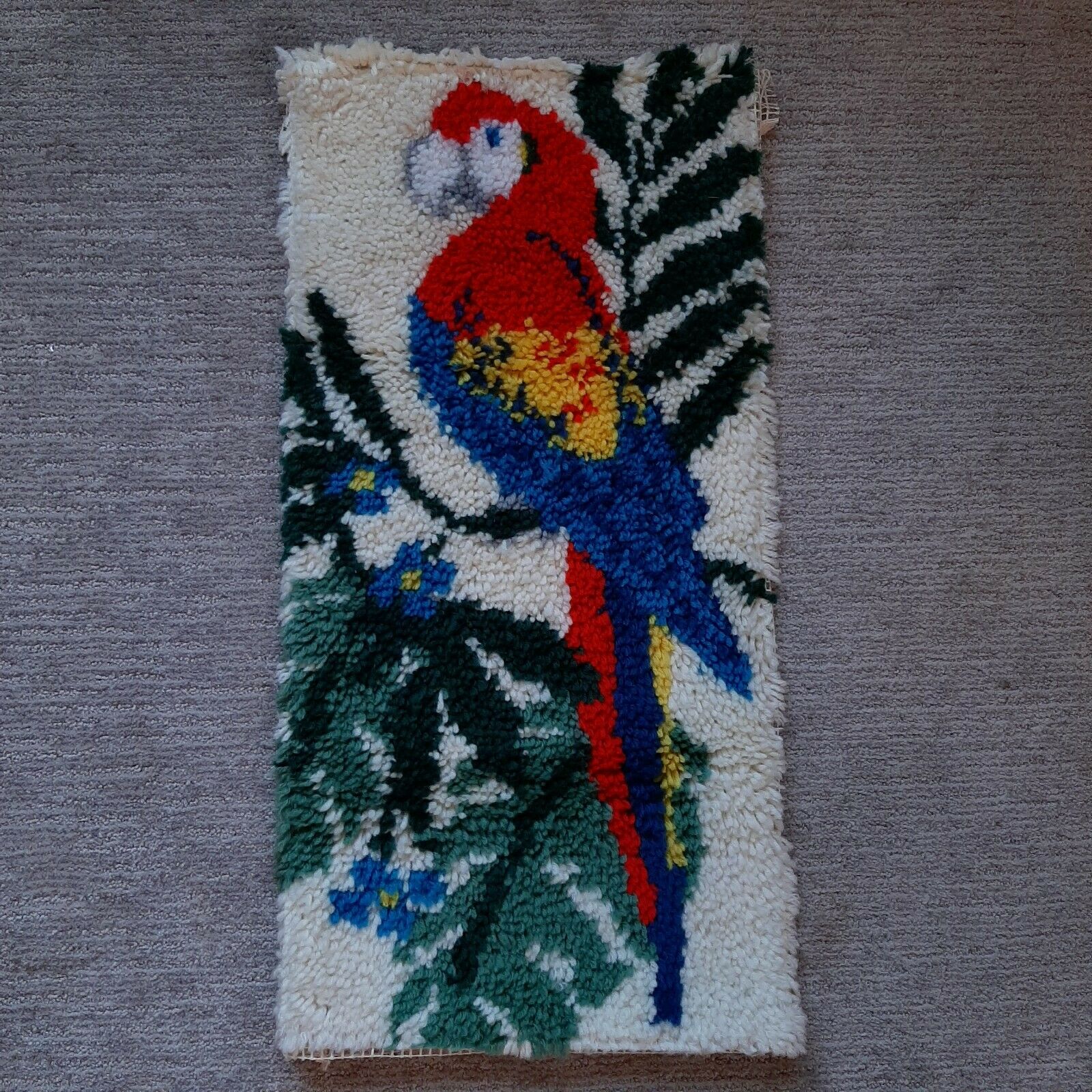 Completed Parrot Latch Hook Rug Wall Hanging 16x32